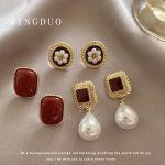 Retro Red Baroque Pearl Simple and High-end  Earrings for Women - Image 4