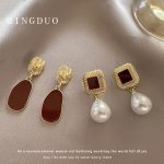 Retro Red Baroque Pearl Simple and High-end  Earrings for Women - Image 6