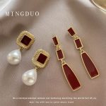Retro Red Baroque Pearl Simple and High-end  Earrings for Women - Image 9