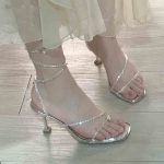 Silver Rhinestone Open Toe Snake Wrap Strap One-Buckle Stiletto High Heels - Image 5