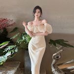 French elegant off-shoulder slim-fitting hip high-end seaside vacation dress - Image 6