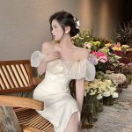 French elegant off-shoulder slim-fitting hip high-end seaside vacation dress - Image 13