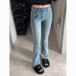 Raw edge micro-flared jeans high-waisted slim retro blue horseshoe pants - Image 2