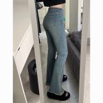 Raw edge micro-flared jeans high-waisted slim retro blue horseshoe pants - Image 4
