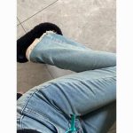 Raw edge micro-flared jeans high-waisted slim retro blue horseshoe pants - Image 5