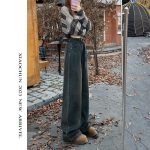 Soft Cement Gray Straight Jeans New Retro Hong Kong Style Slim Loose Draping Wide Leg Denim Pants - Image 3