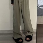 Gray green retro pleated casual suit pants loose design high waist straight wide leg trousers - Image 7