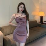 French style sexy exposed collarbone high waist tight spaghetti strap dress - Image 5