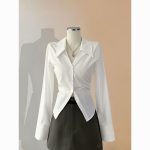French style V-neck waist slim fit shirt, versatile, chic slim fit shirt top for women - Image 3