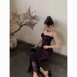 Pure lust floral summer spaghetti strap dress slit waist-covering maxi dress - Image 4