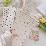 Women's Mid-Tube Pile Thin Japanese Style Colorful Polka Dot Love Solid Color White Socks - Image 3