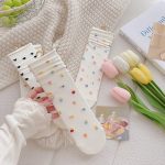 Women's Mid-Tube Pile Thin Japanese Style Colorful Polka Dot Love Solid Color White Socks - Image 5