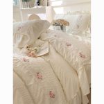 French retro floral embroidered seersucker fabric washed cotton bed sheets four-piece set with quilt cover | Aesthetic bedding - Image 2