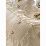 French retro floral embroidered seersucker fabric washed cotton bed sheets four-piece set with quilt cover | Aesthetic bedding - Image 6