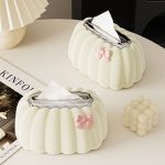 Pumpkin Spring Tissue Box – Creative Tissue Holder for Home and Office, Minimalist Velvet Tissue Organizer in Cream - Image 2