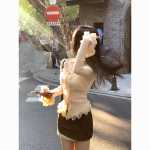 French Lace Patchwork Knit Top - Elegant Slim-Fit Sweater - Image 2