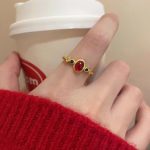 Matte Gold Enamel Ring - Retro Chinese Style Statement Jewelry - Image 2