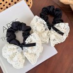 Sweet Lace Bow Hair Tie – Vintage Embroidered Korean Style - Image 2