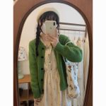 Corduroy Floral Lace Midi Dress - Sweet Long-Sleeve Loose Fit Dress - Image 8
