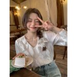 Korean Lace Ruffle Top - Sweet White Long-Sleeve Shirt