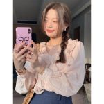Korean Lace Ruffle Top - Sweet White Long-Sleeve Shirt - Image 9