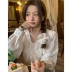 Korean Lace Ruffle Top - Sweet White Long-Sleeve Shirt - Image 7