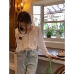 Korean Lace Ruffle Top - Sweet White Long-Sleeve Shirt - Image 5