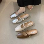 Retro Square-Toe Backless Flats - Elegant Slip-On Shoes for Women - Image 8