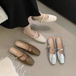 Retro Square-Toe Backless Flats - Elegant Slip-On Shoes for Women - Image 6