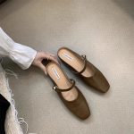 Retro Square-Toe Backless Flats - Elegant Slip-On Shoes for Women - Image 5