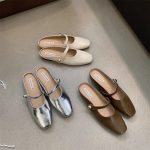 Retro Square-Toe Backless Flats - Elegant Slip-On Shoes for Women - Image 2