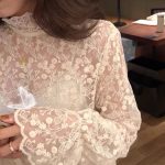Chic Lace Mesh Blouse – Semi-Turtleneck Elegant Base Layer - Image 4