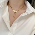 Gold Matte Butterfly Tassel Choker – Titanium Steel Snake Chain Necklace - Image 4