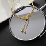 Gold Matte Butterfly Tassel Choker – Titanium Steel Snake Chain Necklace - Image 2