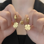 Lucky Four-Leaf Clover Necklace – Hollow Titanium Steel with Crystals - Image 9