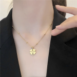 Lucky Four-Leaf Clover Necklace – Hollow Titanium Steel with Crystals - Image 6