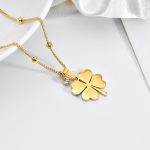 Lucky Four-Leaf Clover Necklace – Hollow Titanium Steel with Crystals - Image 3