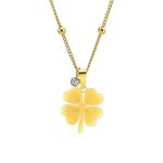 Lucky Four-Leaf Clover Necklace – Hollow Titanium Steel with Crystals - Image 2