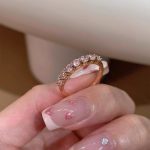 Dopamine Pink Zircon Ring – Colorful Pavé Stacking Band, Light Luxury Style - Image 3