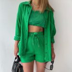 Trendy Women’s Crinkle Shirt & Drawstring Shorts Set – Long Sleeve Lapel Top + High-Waist Two-Piece - Image 8