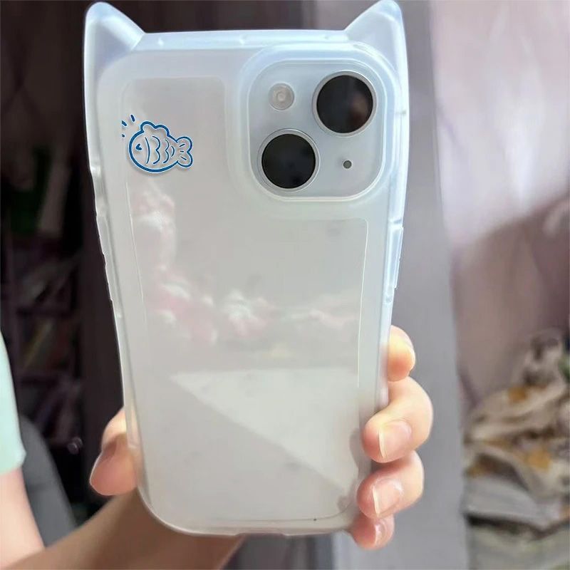13393758474418237 Cute Blue Fish & Cat Ear Phone Case – Soft Protective Cover for Apple iPhones - Image 1