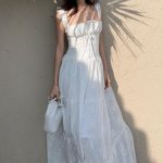 French-Style Square Neck Spaghetti Strap Dress – Sweet Ruffled Jacquard Long Dress for Women - Image 3