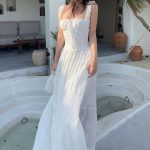 French-Style Square Neck Spaghetti Strap Dress – Sweet Ruffled Jacquard Long Dress for Women - Image 4
