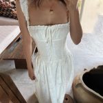 French-Style Square Neck Spaghetti Strap Dress – Sweet Ruffled Jacquard Long Dress for Women - Image 5