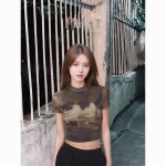 Vintage Cat Print Slim Fit T-Shirt – Short High Neck Crop Top for Women - Image 4