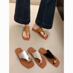 Elegant Toe Ring Flat Sandals – Fashion Casual Slip-On Beach Slides for Women - Image 3