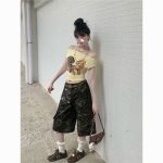 Retro Puppy Print Off-Shoulder T-Shirt – Women’s Vintage Two-Way Cute Streetwear Top - Image 6