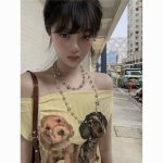 Retro Puppy Print Off-Shoulder T-Shirt – Women’s Vintage Two-Way Cute Streetwear Top - Image 8