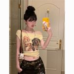Retro Puppy Print Off-Shoulder T-Shirt – Women’s Vintage Two-Way Cute Streetwear Top - Image 9