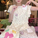 Floral Cat Embroidered Square-Neck Top – Women’s Slim Fit Sweet Short Sleeve Blouse - Image 3